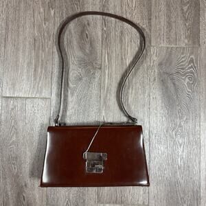 Authentic Gucci Shoulder Bag Leather Chocolate Brown Damaged Inside